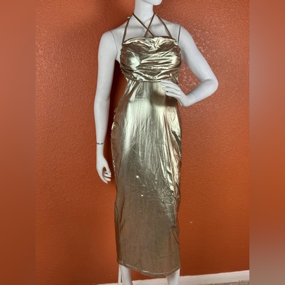 CHERLEY Women's Lucie Metallic Ruched & Cutout Midi Dress in Gold Size S.  B36 - Picture 11 of 14
